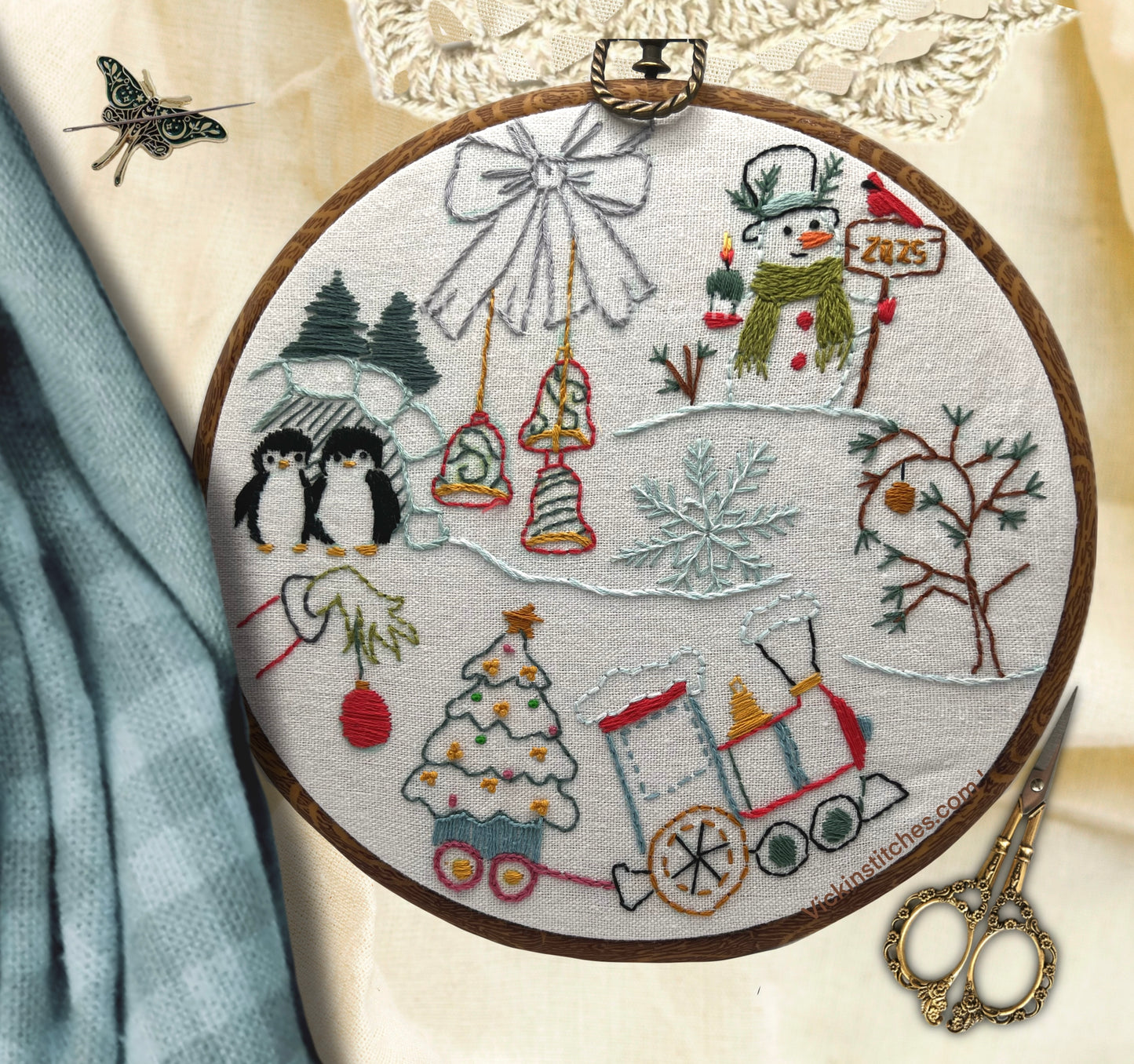 Christmas Sampler Embroidery Kit wall decor for beginners.