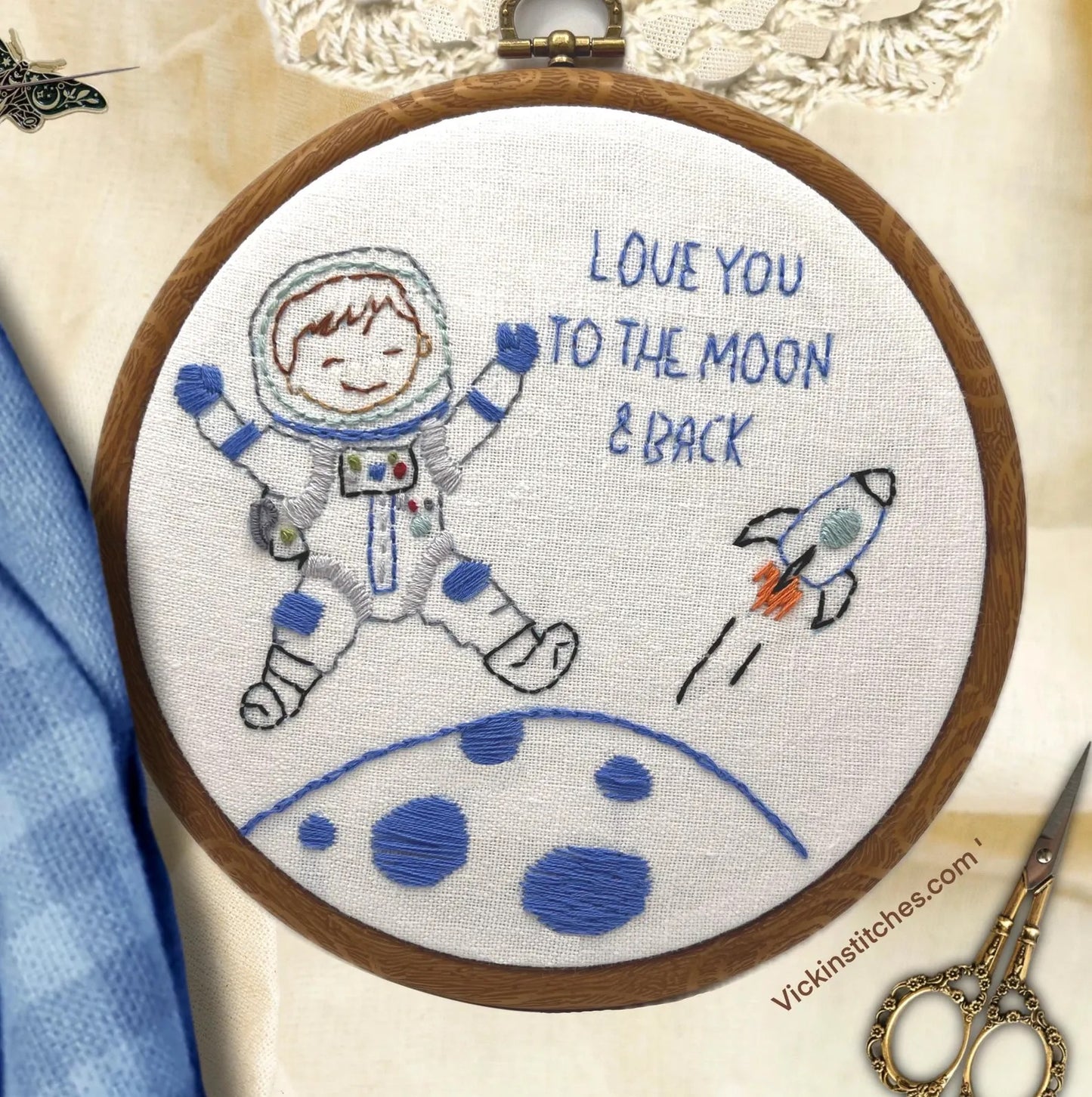 Astronaut, love you to the moon embroidery pattern pdf download for beginners .