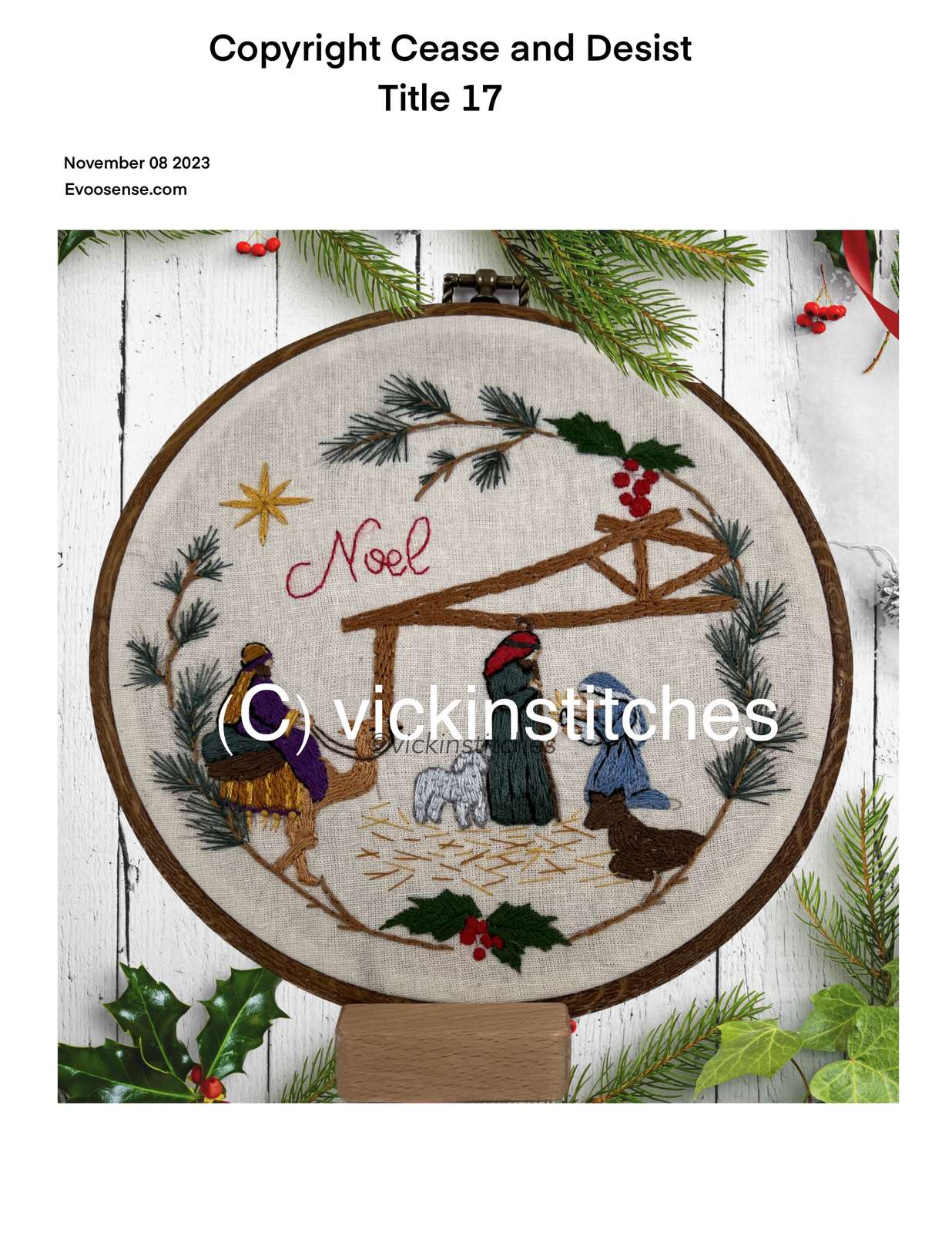 8” Christmas Nativity Grapevine Wreath Embroidery Kit