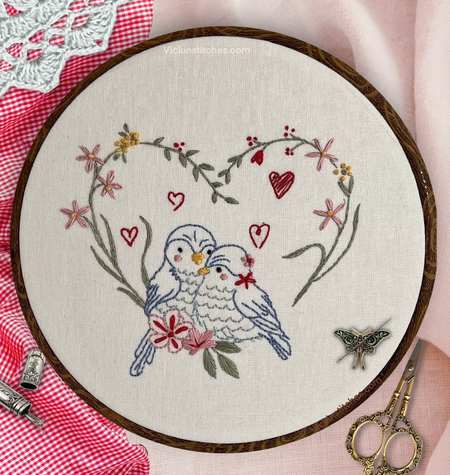 Valentines Day Lovebirds Hand Embroidery kit for beginners