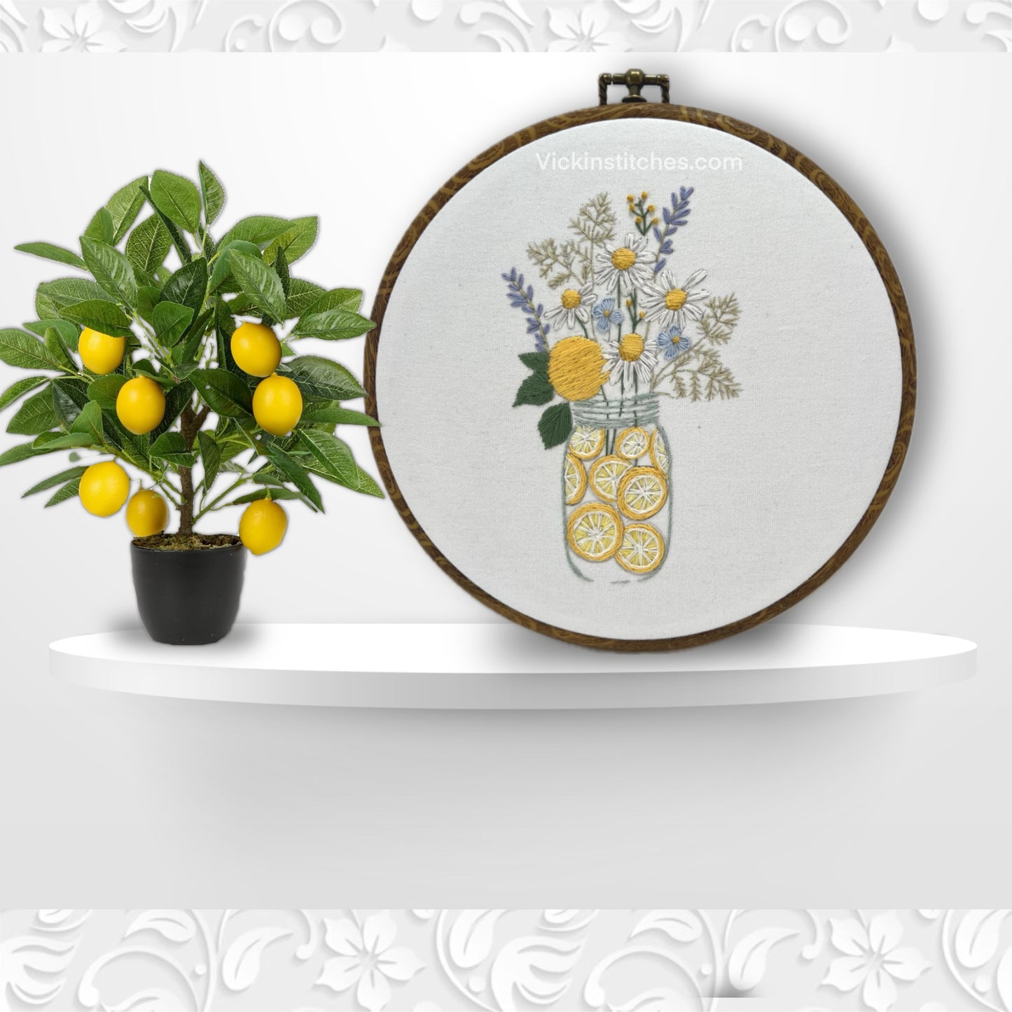 Lemon slice bouquet hand embroidery kit for beginners.