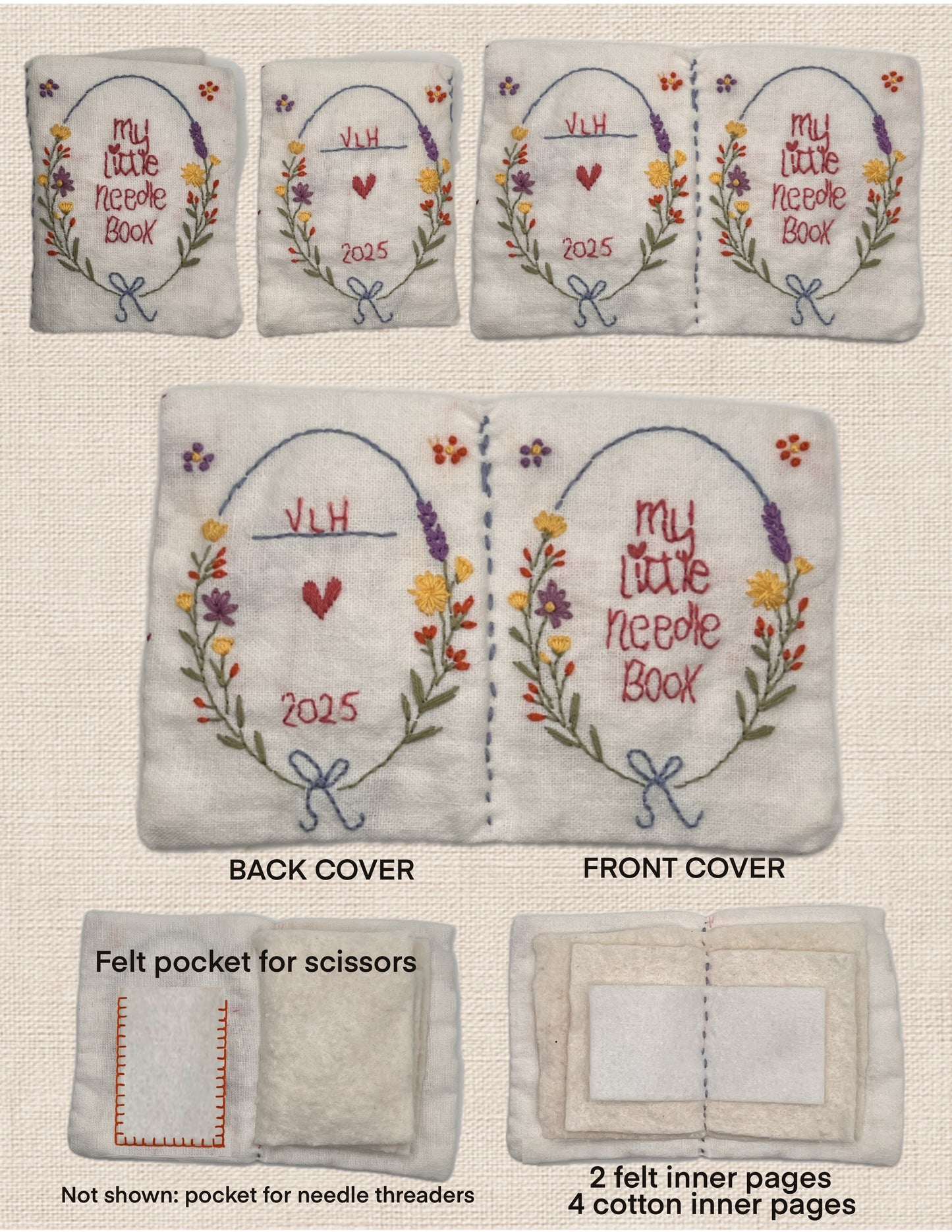 Hand Needlebook - Complete Kit – Floral Wreath Design, DIY Sewing Organizer, Beginner Friendly Needle Case Kit