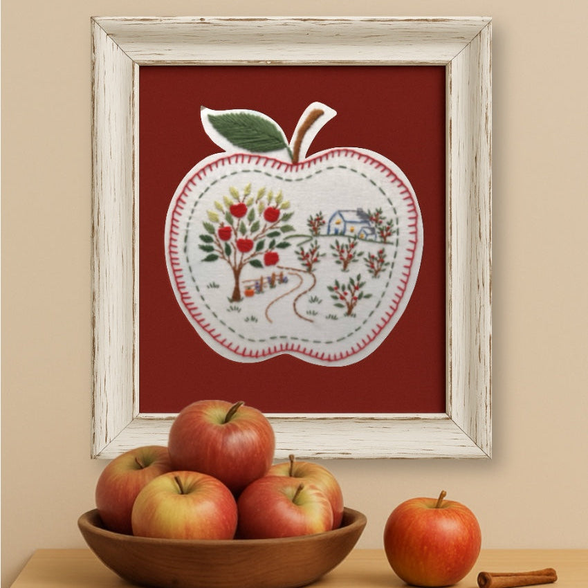 Fall Apple Orchard 8” Embroidery Kit for beginners. Fall Apple trees landscape scenic embroidery