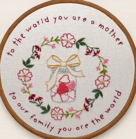 Mothers Day embroidery kit. Hearts and flowers. Gift for mom wall decor handmade embroidery kit. vintage home decor