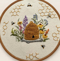 8” Bee Hive Nature, Honey Bee Embroidery Kit