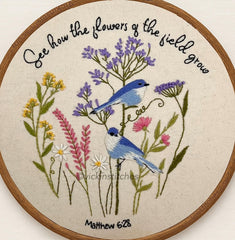 Blue birds and wildflowers Christian embroidery kit for beginners