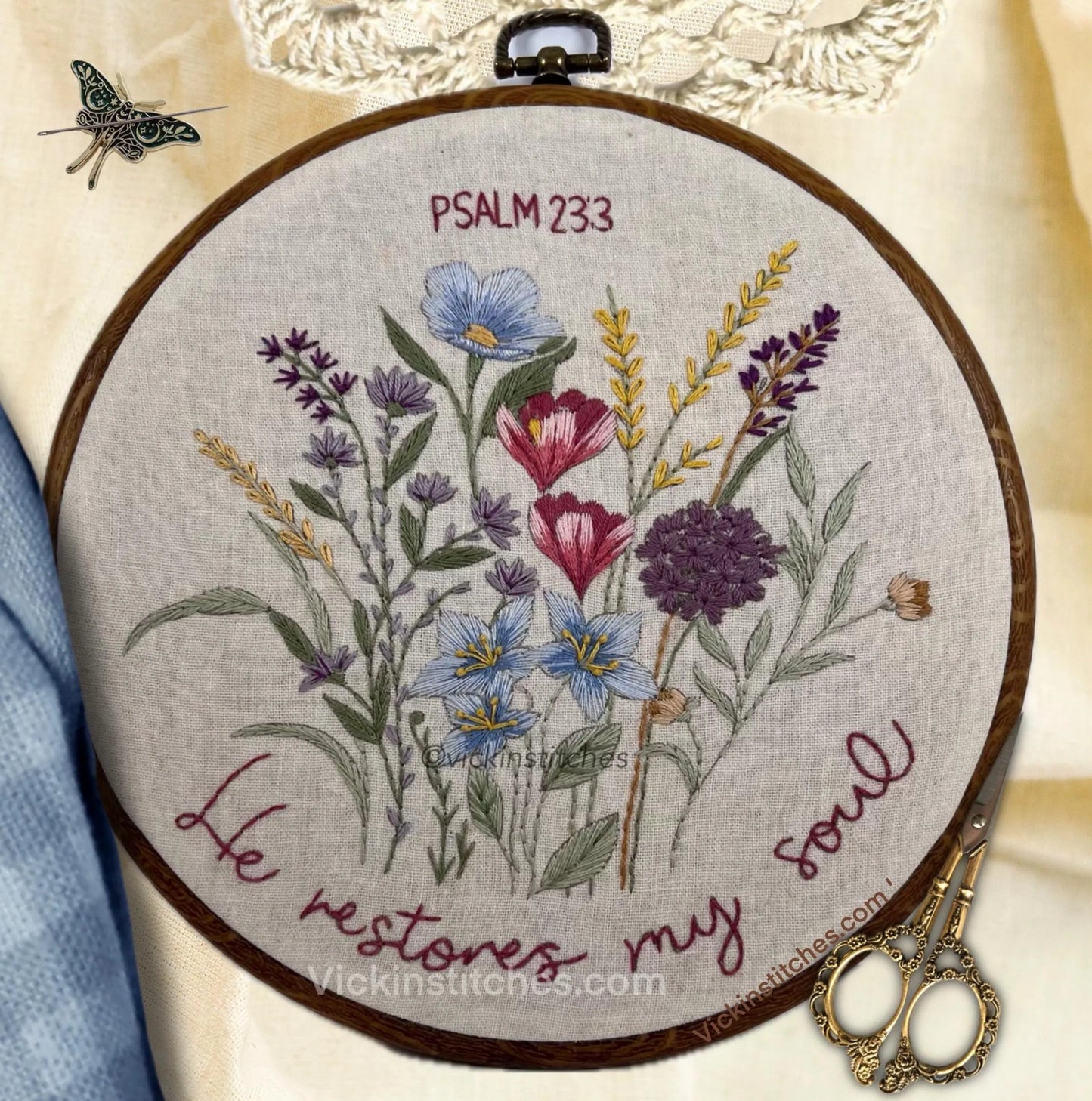 Psalm 23 Wildflower Embroidery Kit – Christian DIY Art - Vickinstitches