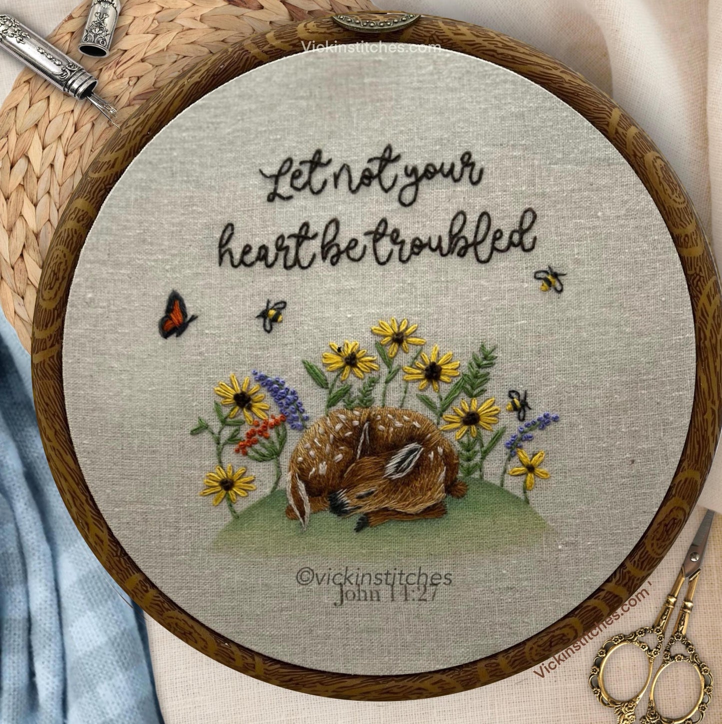 John 14:27 Embroidery Kit – Peaceful Christian Design - Vickinstitches