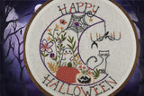 Happy Halloween Embroidery Kit 🎃 8” Hoop with Ghost, Black Cat, Pumpkins & Flowers | DIY Hand Embroidery Pattern for Spooky Fall Déco