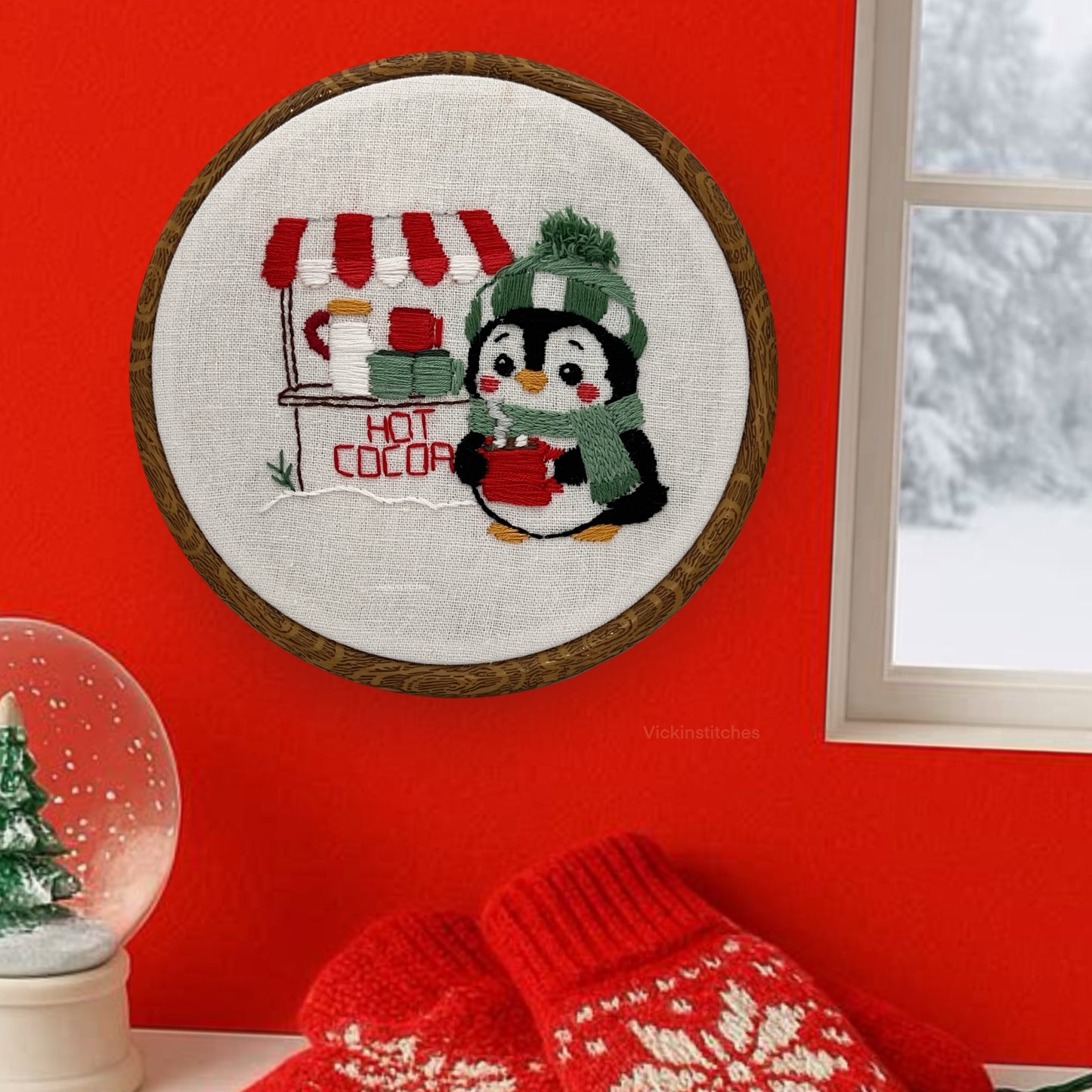 Penguin Hot Cocoa Beginner Embroidery Kit | Cozy Christmas Stitch | Winter Craft