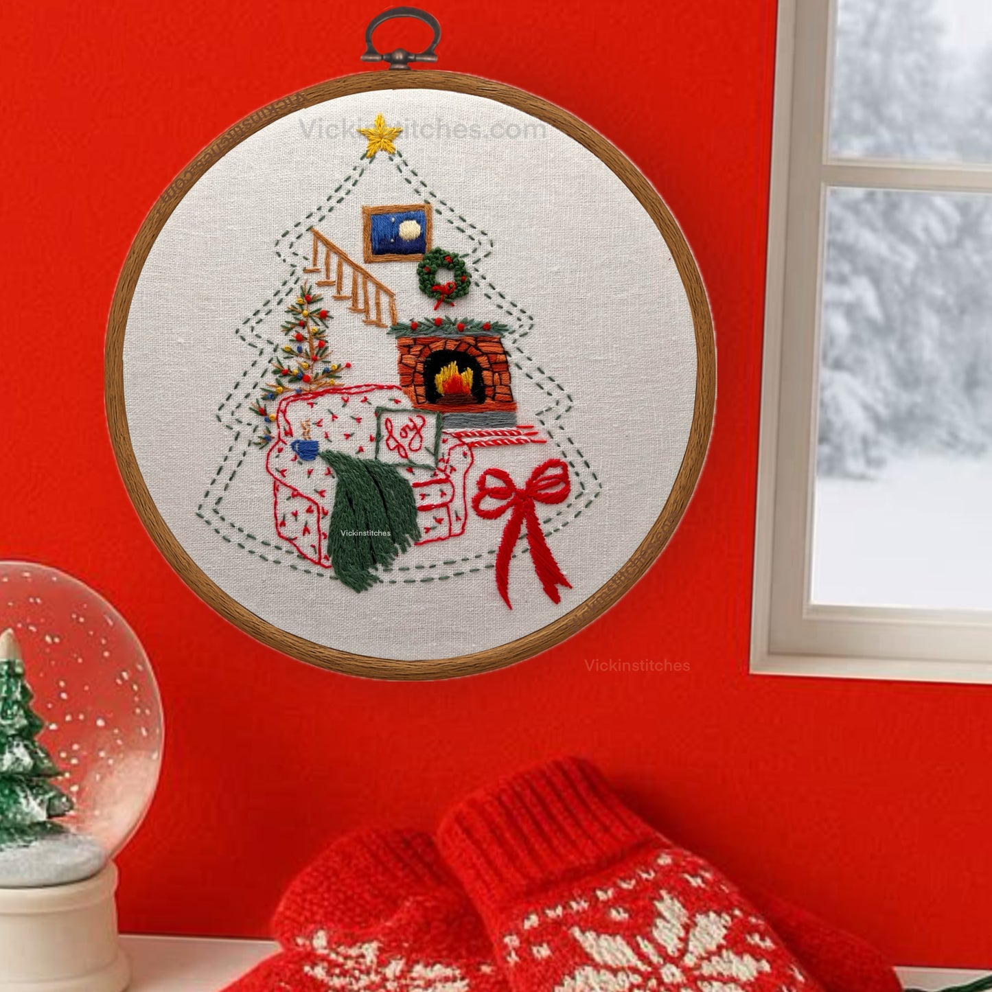 Christmas Cozy Room Embroidery Kit | Holiday Stitch | Winter Décor
