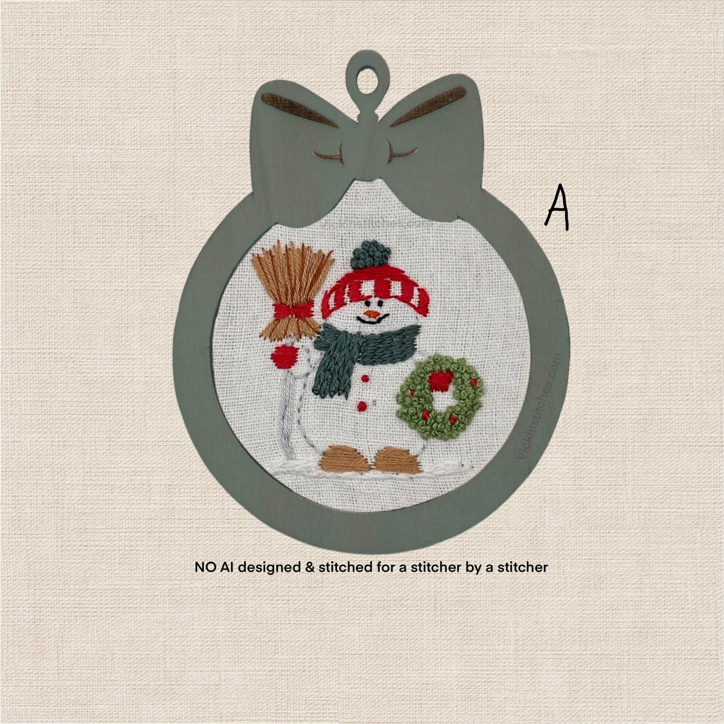 Snowman Ornament set Embroidery Kit – DIY Holiday Embroidery with Laser Cut Frame
