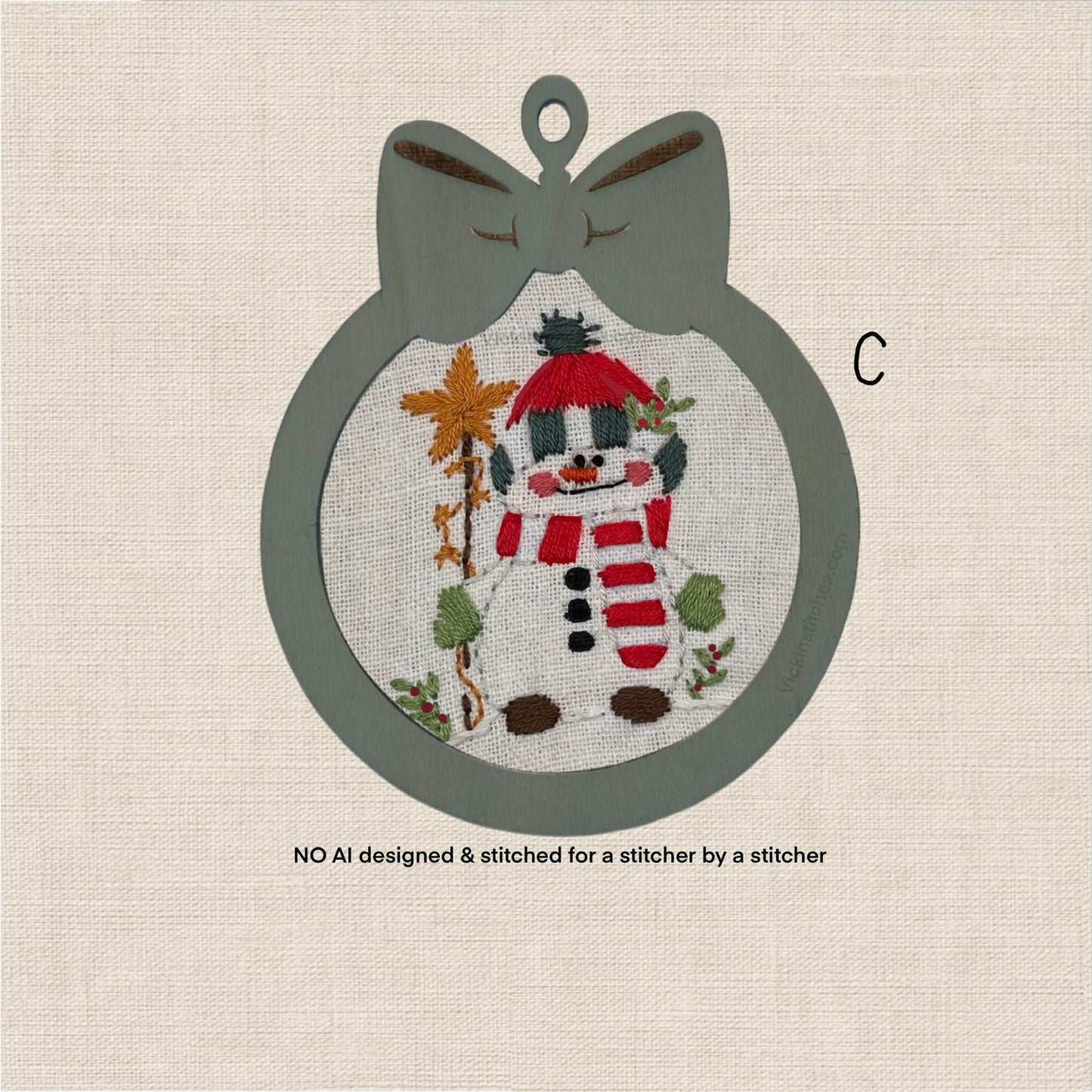 Snowman Ornament set Embroidery Kit – DIY Holiday Embroidery with Laser Cut Frame