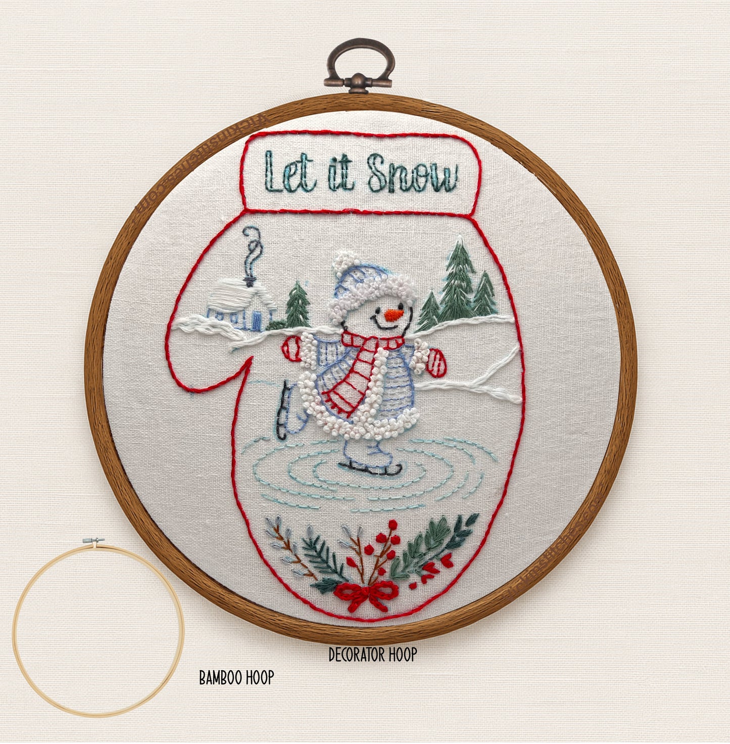Let It Snow Embroidery Kit | Ice Skate Snowman Stitch | Christmas Décor