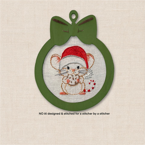 Christmas Mouse Ornament Embroidery Kit – 3 Inch Mini Holiday Stitch Kit
