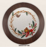 Christmas Cabin Wreath Embroidery Kit | Rustic Floral Winter Scene | Hand Stitch Design