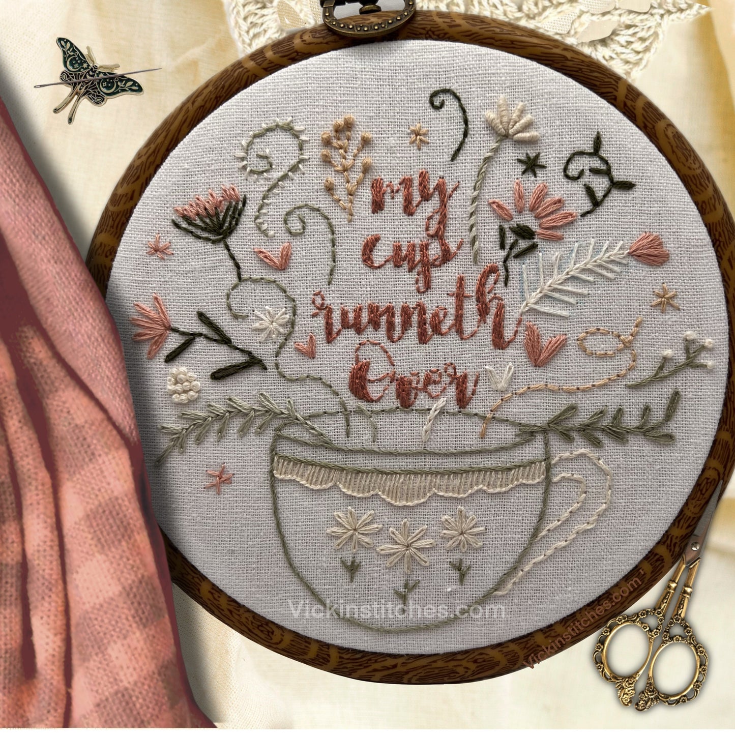 My Cup Runneth Over – Christian Floral Embroidery Kit - Vickinstitches