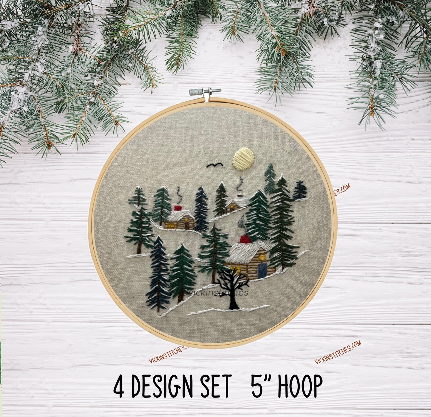 8” Cabin in the Woods Winter Embroidery Kit
