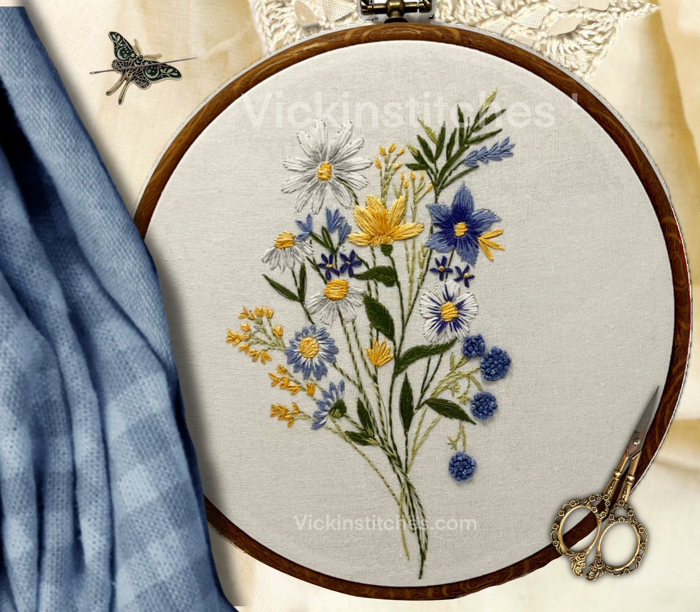 Abide Daisy floralnChristian scripture floral embroidery pattern pdf download for beginners