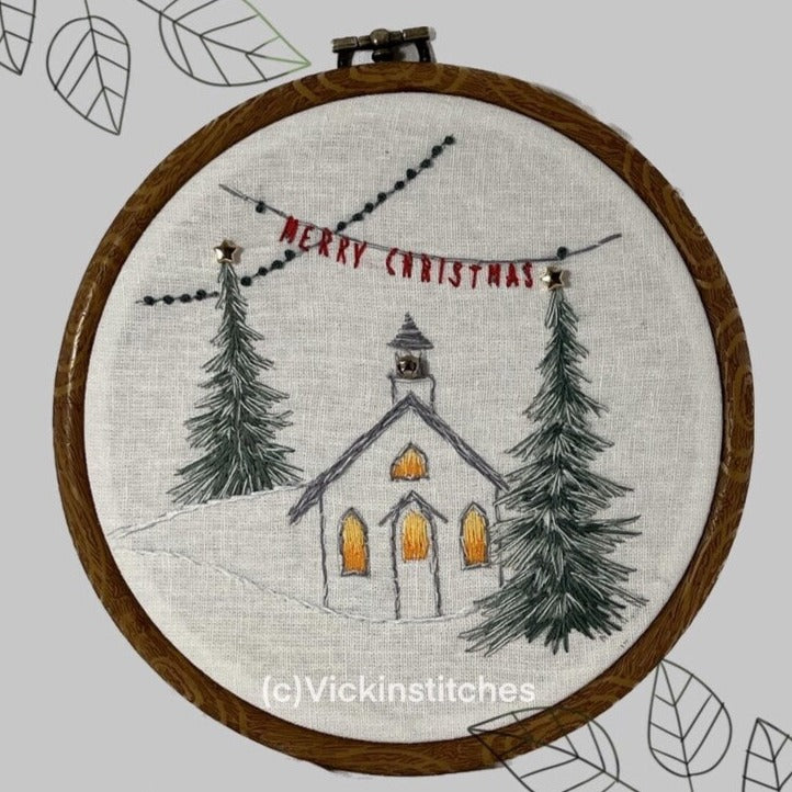 8” The Christmas Church in Winter Hand Embroidery Kit –