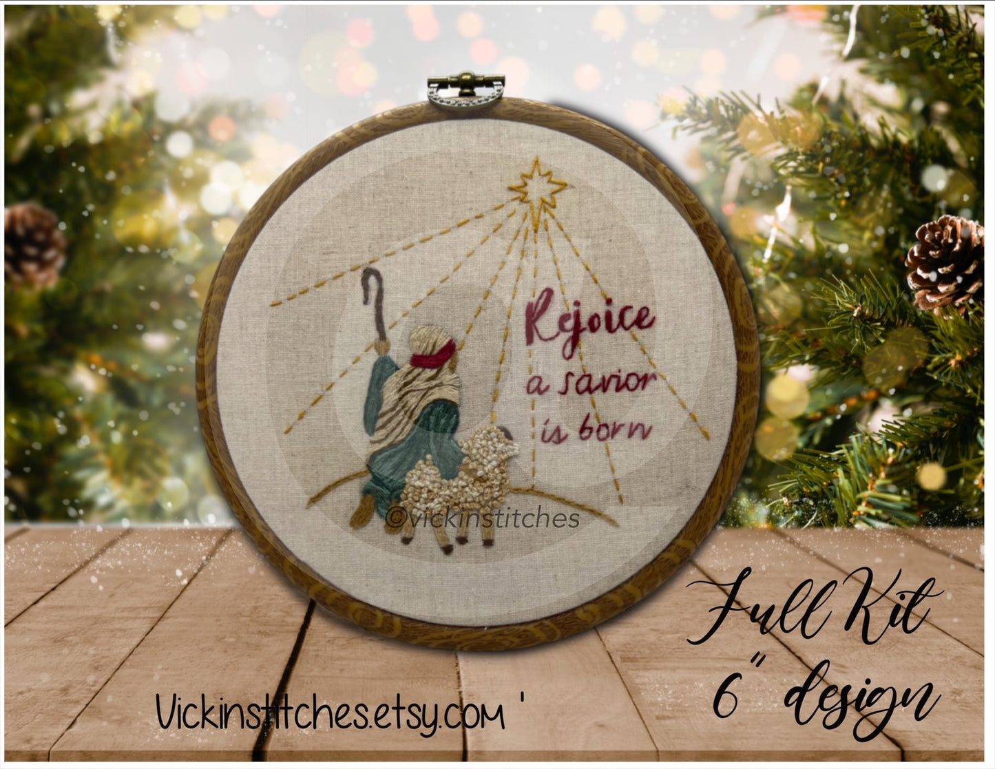 Christmas Shepherd North Star embroidery kit for beginners. Shepherd , sheep rejoice embroidery