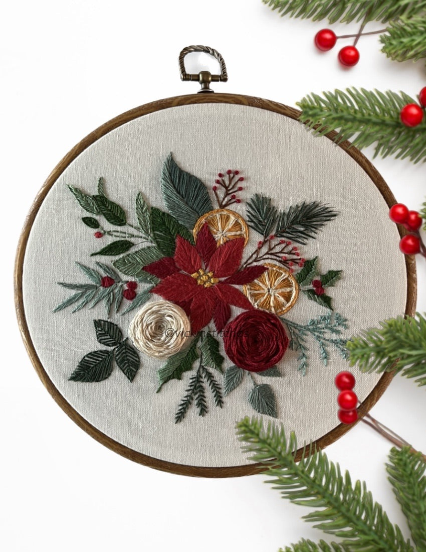 8" Christmas Bouquet Embroidery Design PDF Pattern