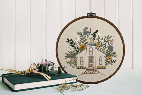 8” Floral Church  Christian Embroidery Kit for beginners