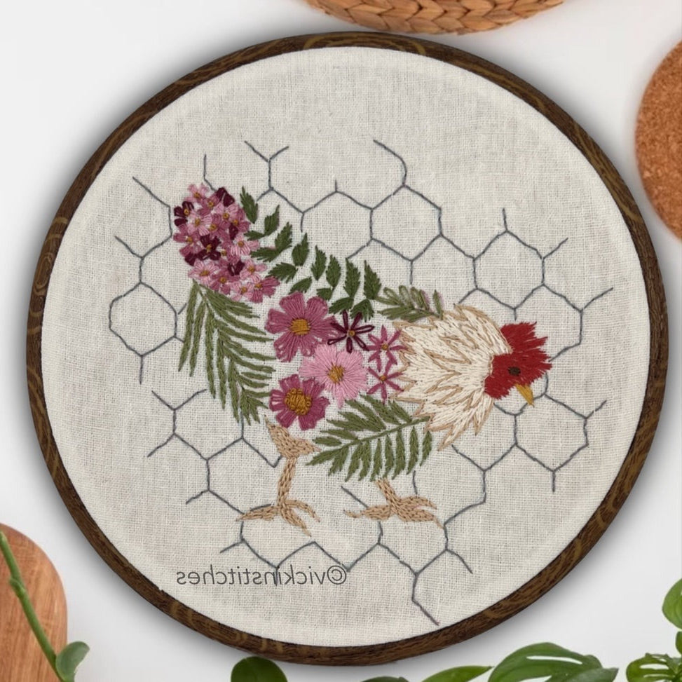 8" Chicken Sampler Hand Embroidery Pattern PDF Download