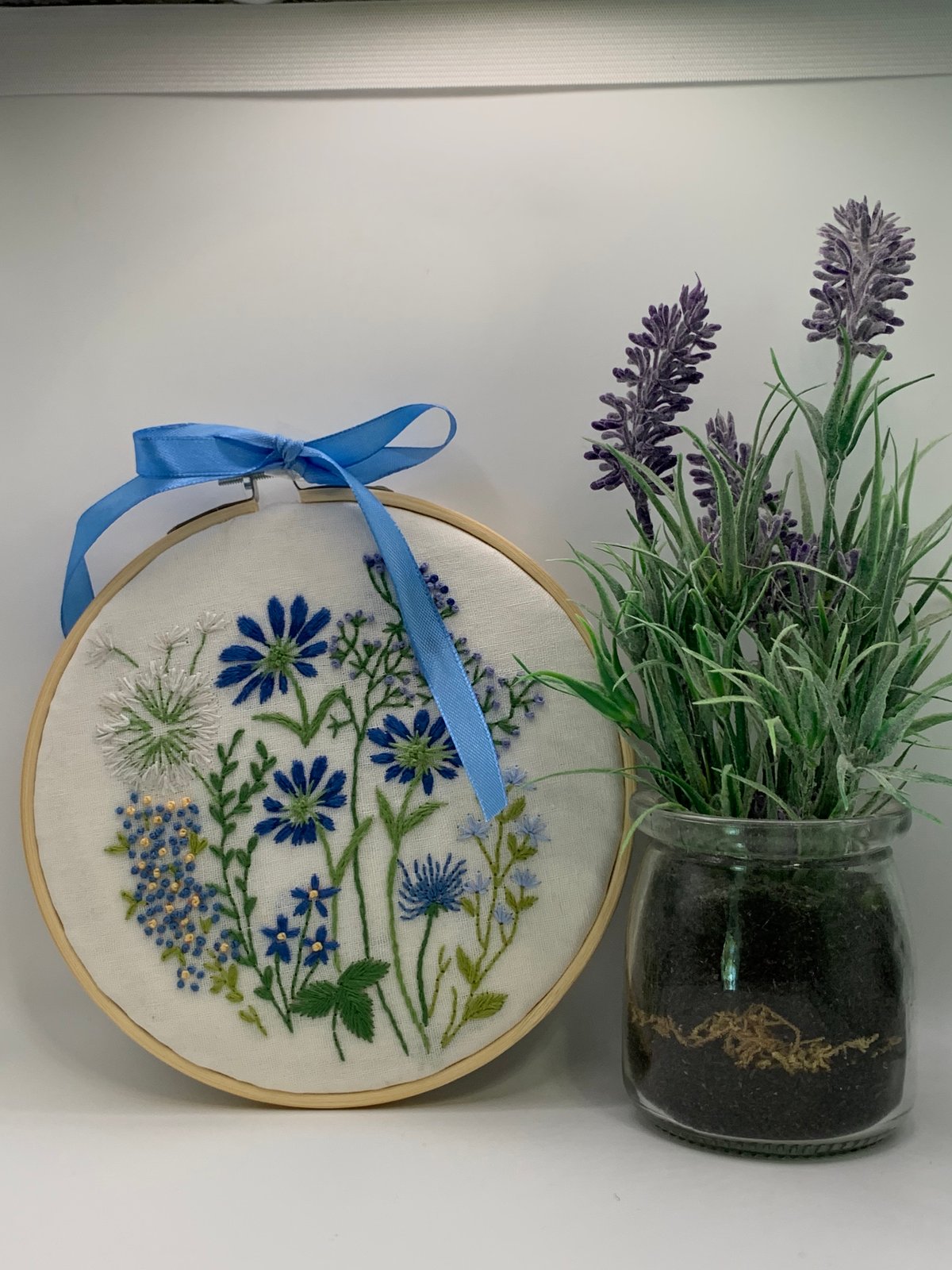 6" Beauty in Blue Floral Hand Embroidery PDF Download