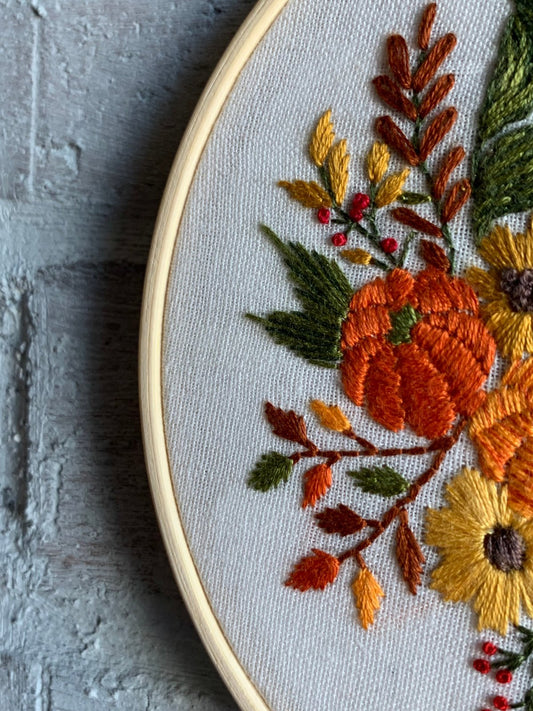 Autumn Wreath floral Pumpkin Embroidery Kit