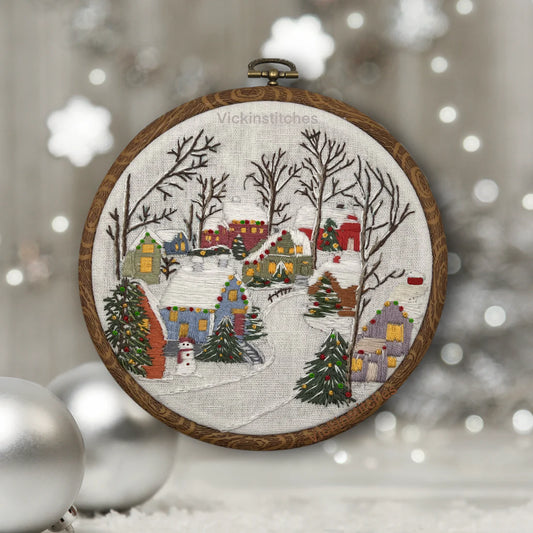 Christmas holiday winter village embroidery kit