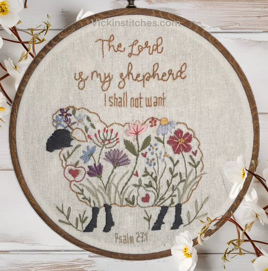 The Lord is My Shepherd Floral Sheep Embroidery Kit