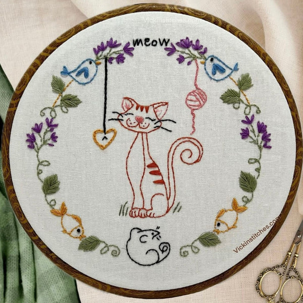 Cat Lover Adorable Kitty Hand Embroidery Kit