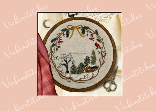 :Cozy Winter Embroidery Kit: Create a Snowy Woodland Scene