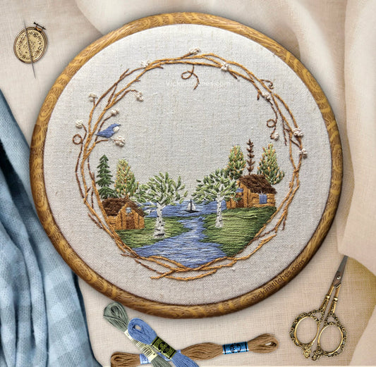 Escape to Nature| Discover the Magic of the Cabin by the Lake Embroidery Kit