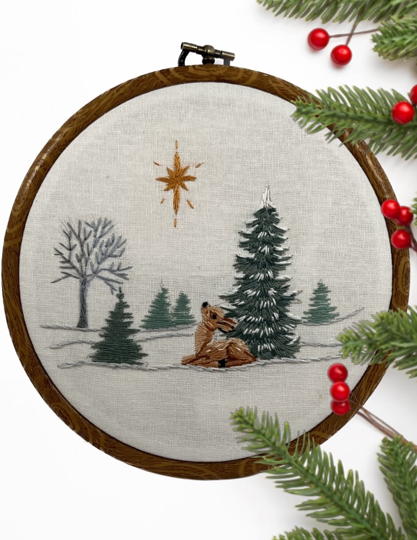Crafting Serenity: The Little Christmas Doe in Winter Woods Embroidery Kit