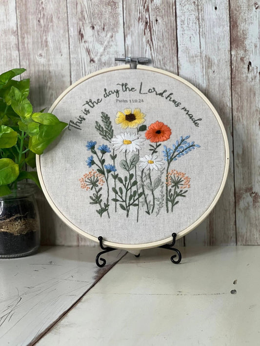 Psalm 118 Embroidery Pattern – “This Is the Day” Floral Bible Verse Design (PDF)