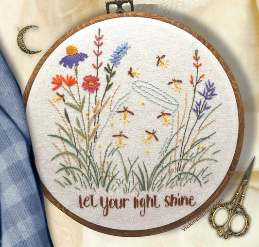 Let Your Light Shine – Firefly & Wildflower 8” Embroidery Pattern | DIY Hand Stitch Design