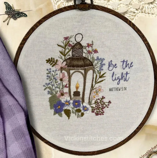Be the Light Christian Scripture Floral Embroidery Pattern – PDF Download for Beginners
