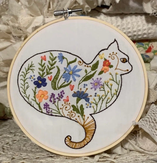 Kitty Cat Embroidery Sampler – 6″ Digital PDF Pattern for Beginners