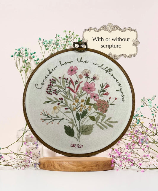 Rose floral design Luke 12 Embroidery Kit,  Floral Wall Art, Christian Embroidery, scripture  Embroidery Kit, pink flowers  Embroidery
