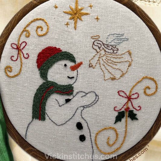 Christmas angel with snowman  Embroidery Kit go beginners  wall decor for beginners.