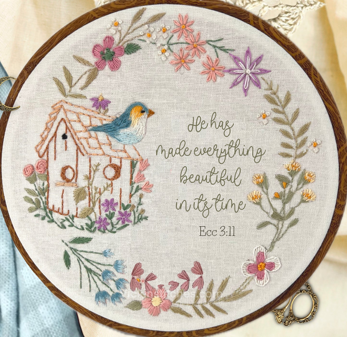 Wildflower birdhouse hand embroidery pattern pdf download