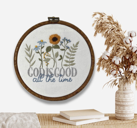 God is  Good Christian beginner embroidery kit. Christian floral embroidery kit 6” design.Christian life Embroidery gift kit DIY. SunFlower