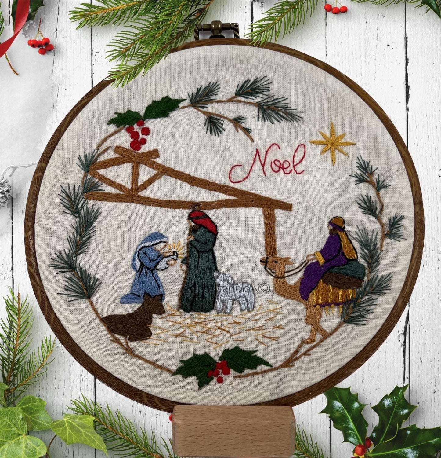 8” Christmas Nativity  Grapevine Wreath Embroidery Kit