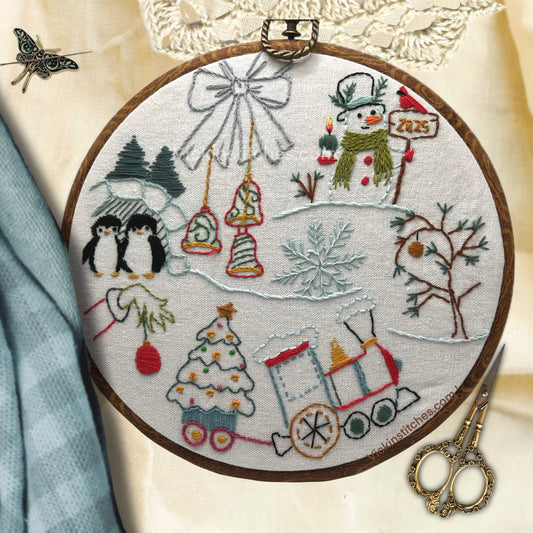 Christmas Sampler Embroidery Kit wall decor for beginners.