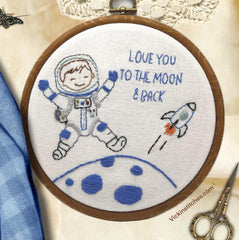 Astronaut, love you to the moon  embroidery pattern pdf download for beginners .