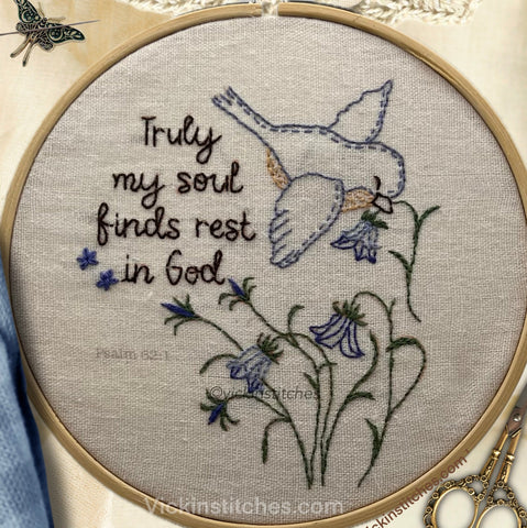 Christian Embroidery Pattern PDF – Psalm 62:1 Bird & Wildflower Design, Faith Hand Stitching, DIY Bible Verse Wall Art, Instant Download