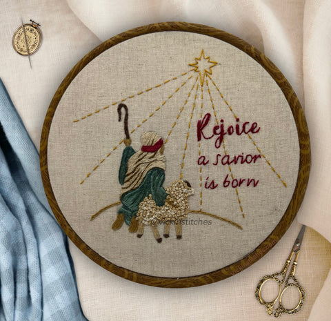 Christmas Shepherd North Star embroidery kit for beginners. Shepherd , sheep rejoice embroidery