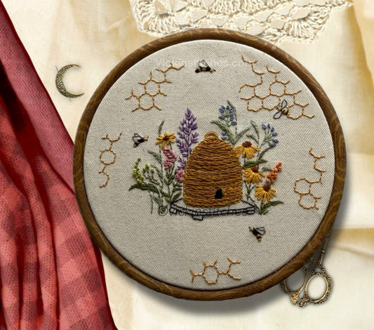 8" Let it Bee…Beehive Hand Embroidery PDF download